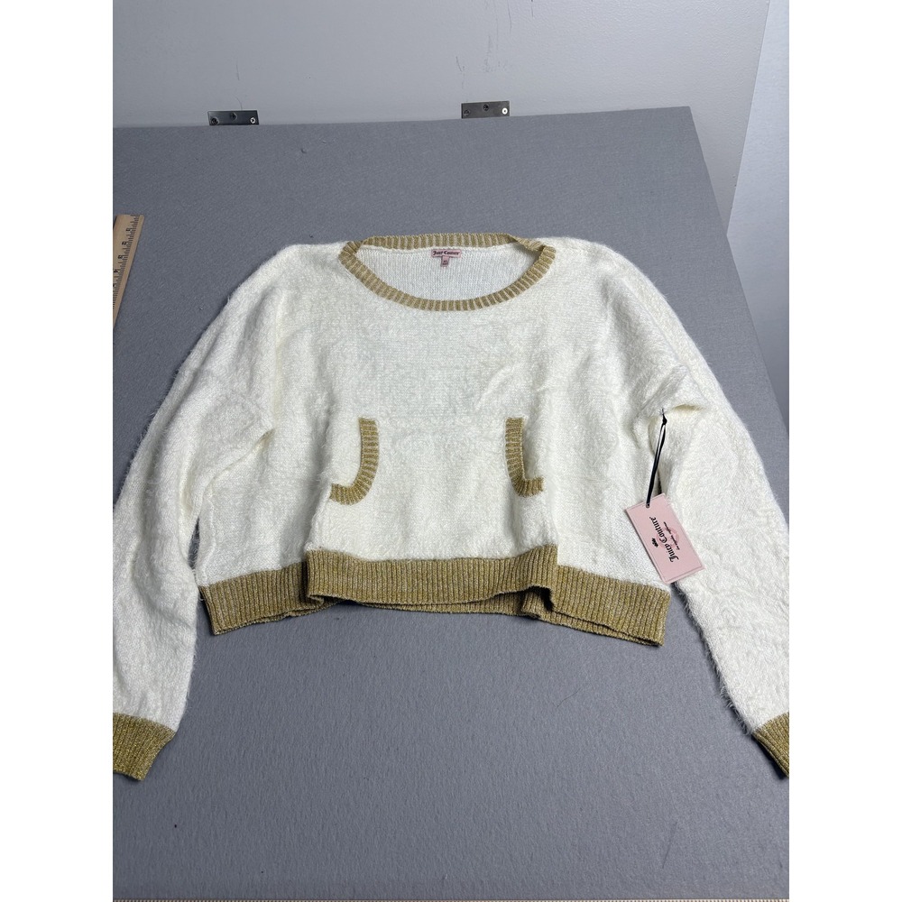 Juicy Couture Sweater Womens XL Snow White Gold Velvet Crush Pullover NWT Cozy